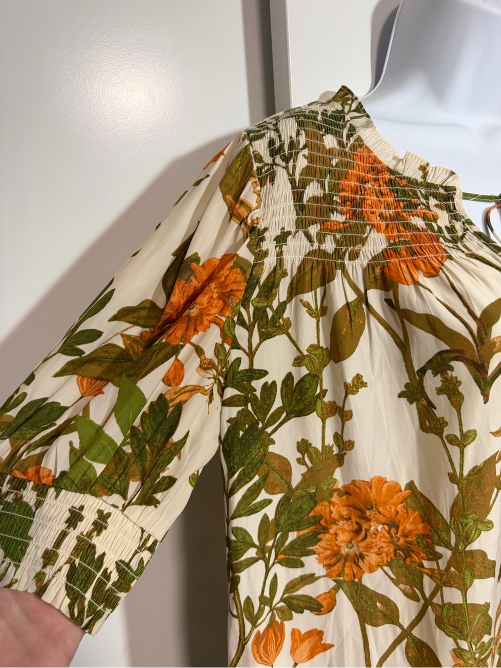 Floral Peasant Blouse Tassel Tie Cream Orange Feminine Office Wear Size Medium - Picture 4 of 9